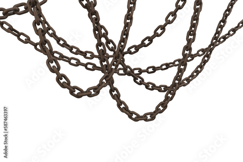 Closeup 3d image of linked chains hanging