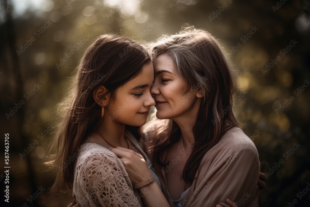 Shot of a happy senior woman spending quality time with her daughter outdoors Generative AI Shot of a happy senior woman spending quality time with her daughter outdoors Generative AI