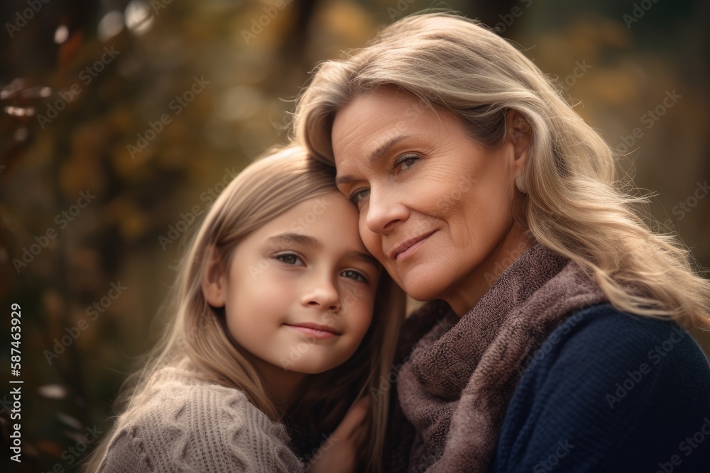 Shot of a happy senior woman spending quality time with her daughter outdoors Generative AI Shot of a happy senior woman spending quality time with her daughter outdoors Generative AI