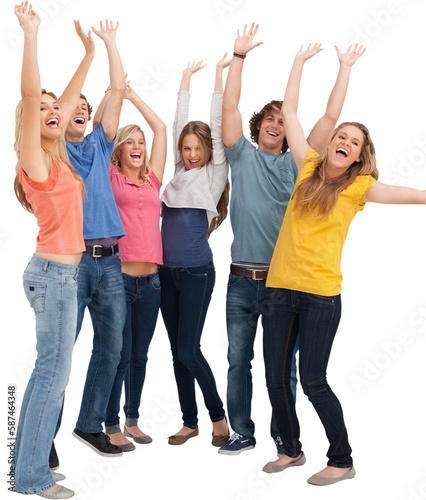 A jumping happy group cheering