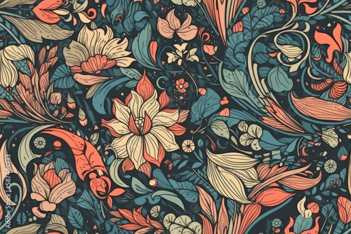vibrant and intricate floral pattern with an array of colorful flowers. Generative AI