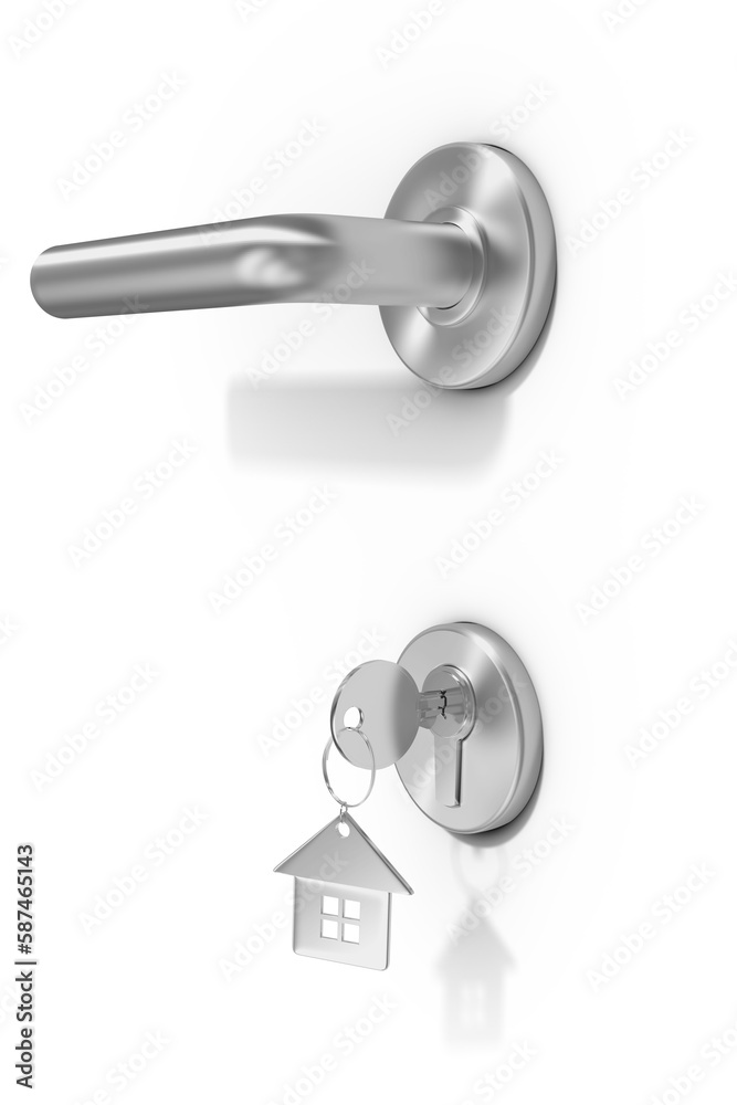 Metallic doorknob and lock with key ring Metallic doorknob and lock with key ring