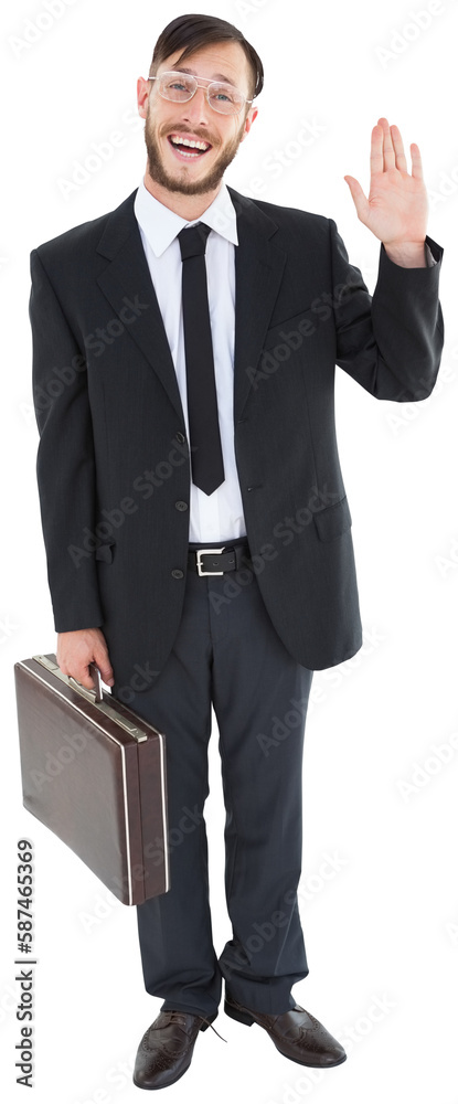 Geeky businessman waving at camera Geeky businessman waving at camera