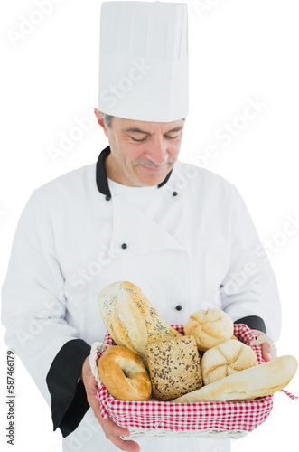 Portrait of a chef holding a bread basket
