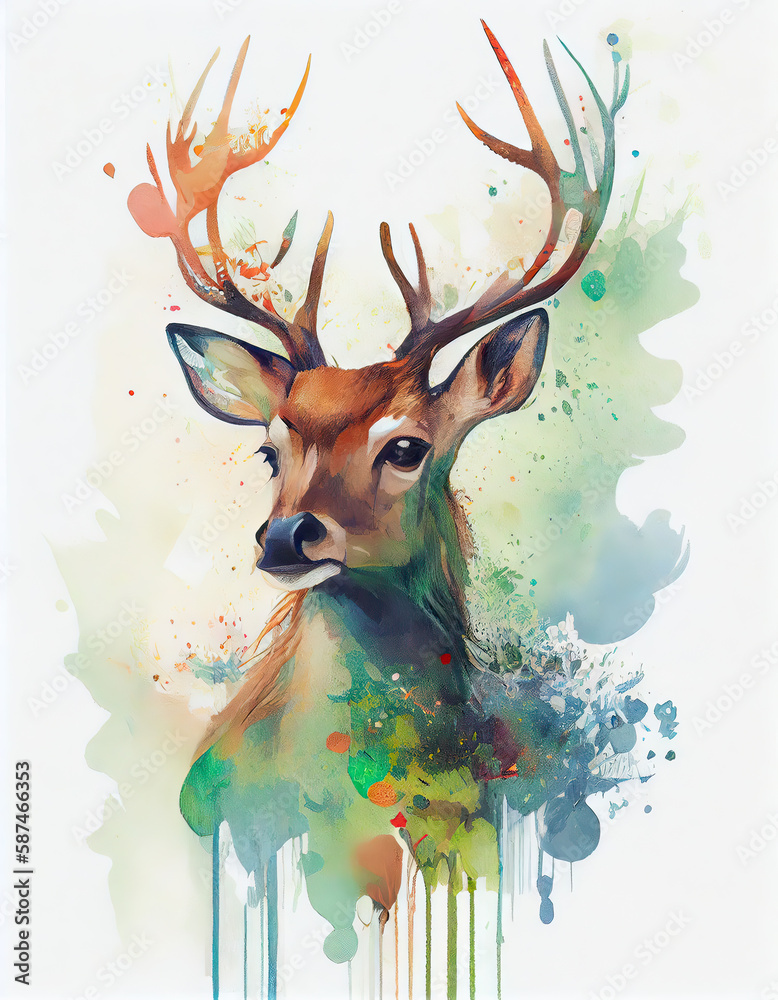 watercolor deer antlers decorated with flowers