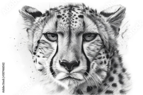 Study of a cheetah's head, pencil illustration. Generative AI © AkuAku