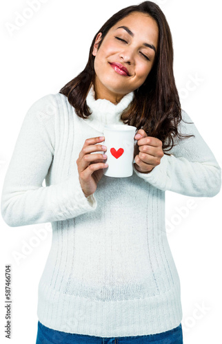 Beautiful woman holding coffee mug 