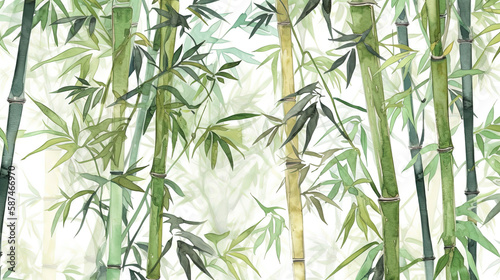 Tropical bamboo palm leaf Wallpaper, Luxury nature leaves pattern design, Hand drawn watercolor design for fabric, print, cover, banner and invitation, Generative AI