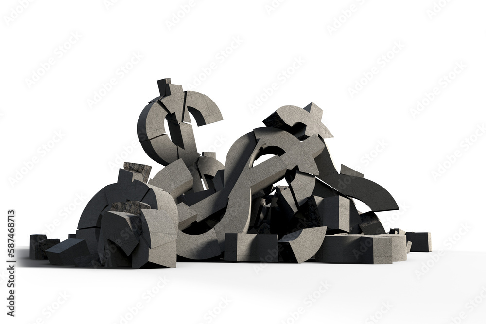 Fototapeta premium Pile of damaged dollar symbols