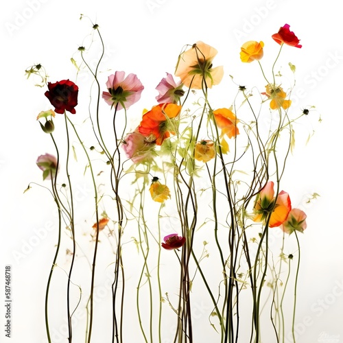 wild flowers with long stems on white background