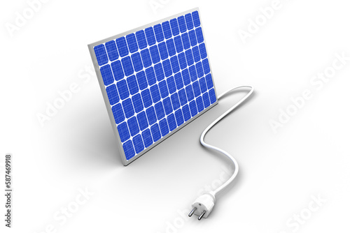 3d image of blue solar panel with cable