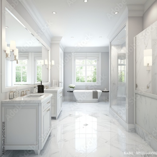 A clean shot of a master bathroom ai generative illustration photo