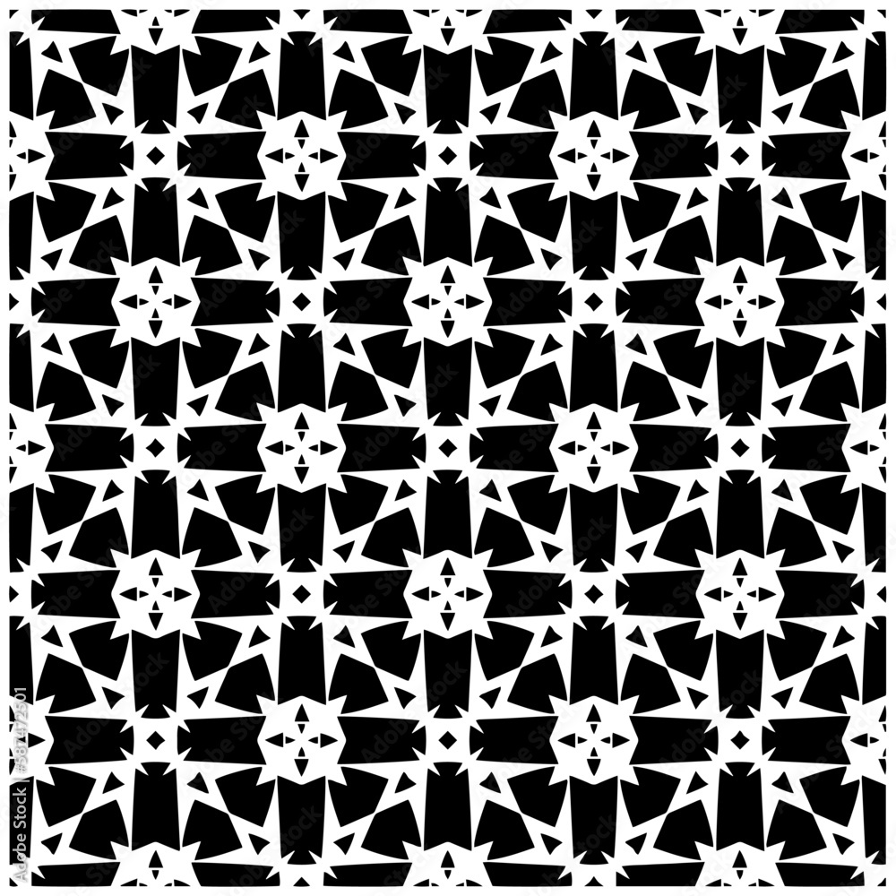 Dark background with abstract shapes. Black and white texture. Seamless monochrome repeating pattern for web page, textures, card, poster, fabric, textile. Dark background with abstract shapes. Black and white texture. Seamless monochrome repeating pattern for web page, textures, card, poster, fabric, textile.