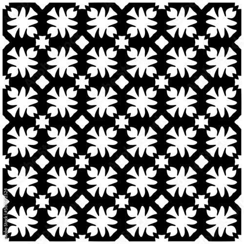 Dark background with abstract shapes. Black and white texture. Seamless monochrome repeating pattern for web page, textures, card, poster, fabric, textile. © t2k4