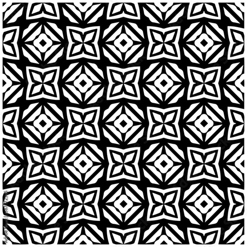 Dark background with abstract shapes. Black and white texture. Seamless monochrome repeating pattern for web page, textures, card, poster, fabric, textile.