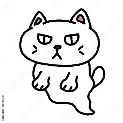 white cat ghost, character design, cute cartoon isolated , graphic design for presentation, marketing, art, illustration, t-shirt design, cartoon, comic, advertising, online media