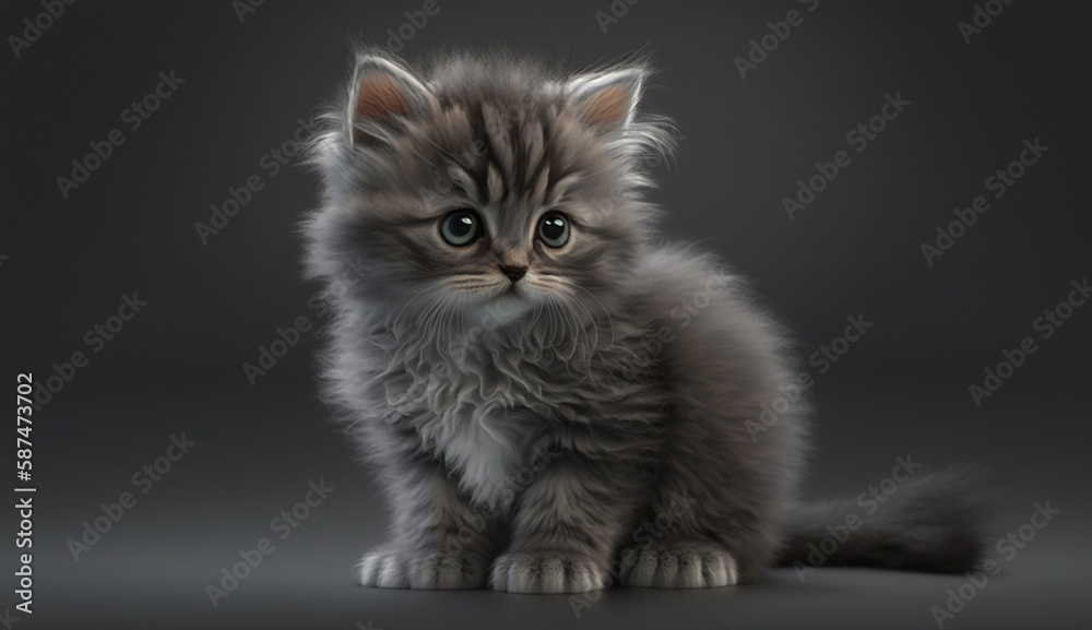 Satisfied British cat lies on a white background with a raised paw