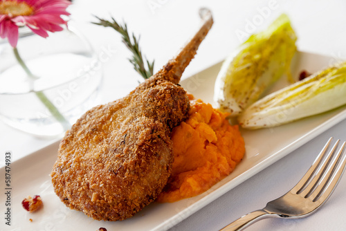 Pork chops with sweet potato puree 