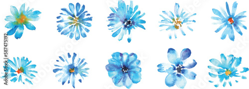 水彩画。水彩で描いた青い植物のベクター装飾イラスト。Watercolor. Vector decorative illustration of blue plants in watercolor.