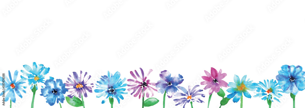 水彩画。水彩で描いた青い植物のベクター装飾イラスト。Watercolor. Vector decorative illustration of blue plants in watercolor.
