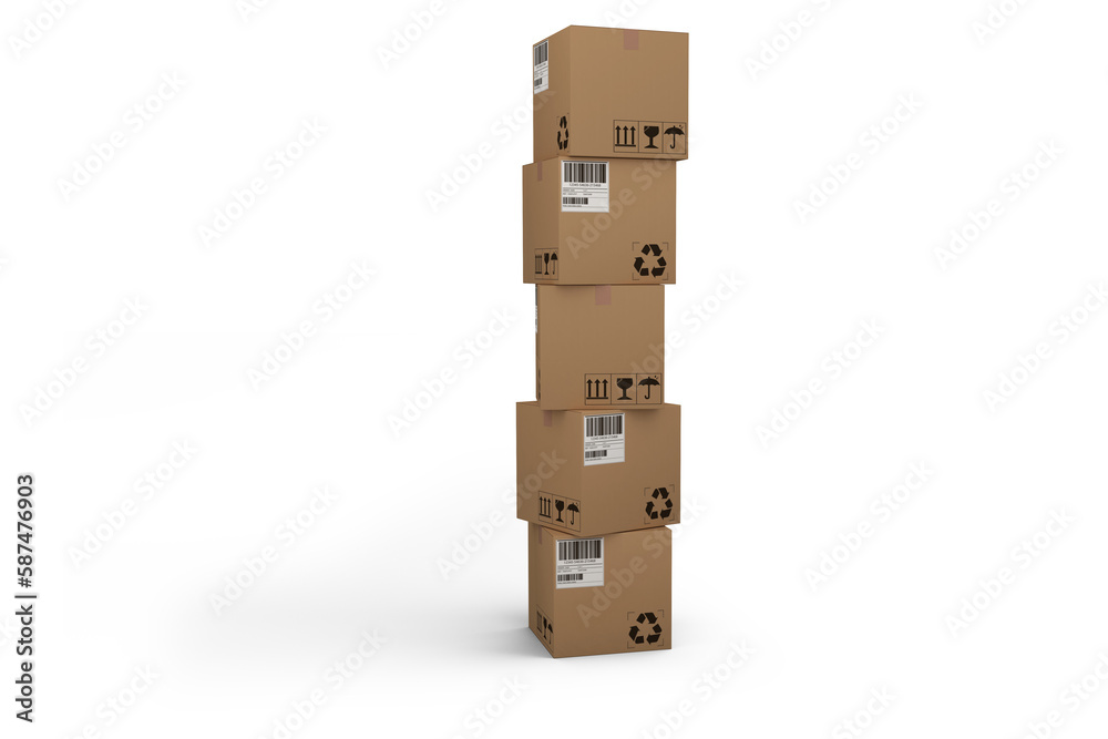 Fototapeta premium Pile of cardboard boxes on white background