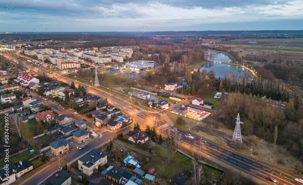 View at Pabianice city from a drone	
