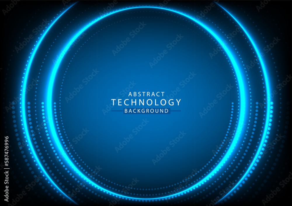 Abstract circle glow blue light background high tech. Concept technology, innovation, big data, Ai, network, business, modern