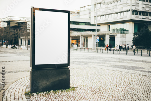 A Lisbon mock-up features an empty customization space on the sidewalk near a building in Parque das Nacoes, offering ample copy space. The urban setting provides a modern backdrop for the mock-up photo