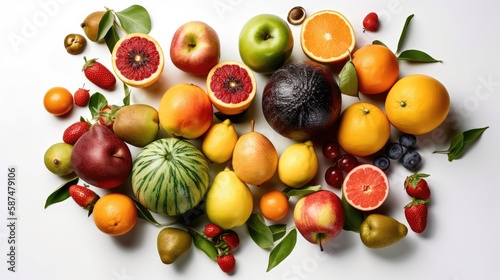 Assortment of fresh fruits isolated on a white background. The concept of healthy eating. AI generated