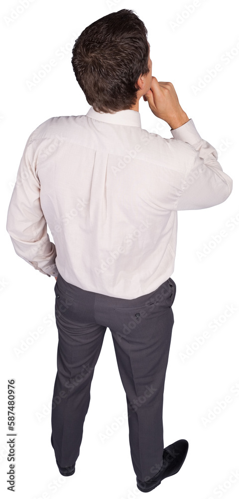 Thinking businessman touching his chin Thinking businessman touching his chin