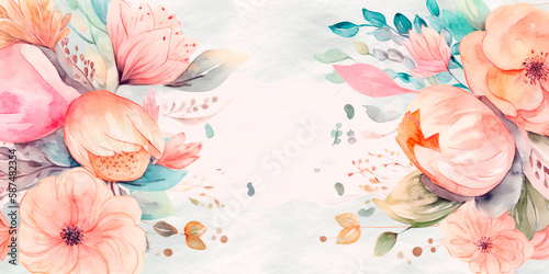mother's day banner background, flowers banner mockup, may, colorful watercolor with space for text