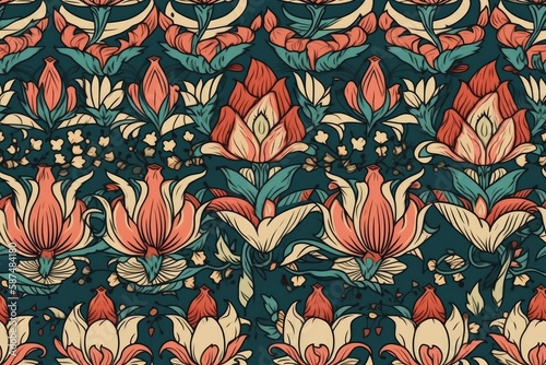 floral pattern with leaves on a green background. Generative AI