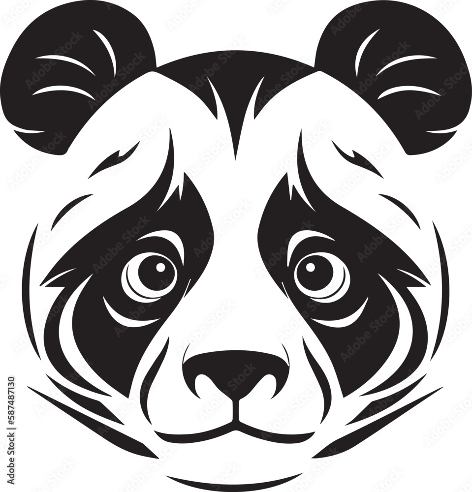 Panda head, black and white isolated on white background, mascot, design element for business, shirt, t shirt, logo, label, emblem, tatoo, sign, poster, Vintage, emblems, Vector illustration