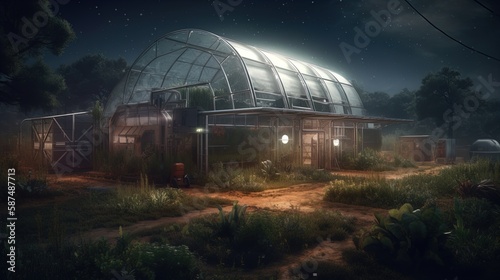Farm in Outer Space in 8K created with generative ai technology photo