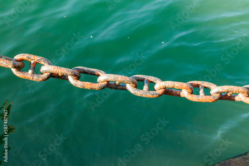 Anchor chain and blue water