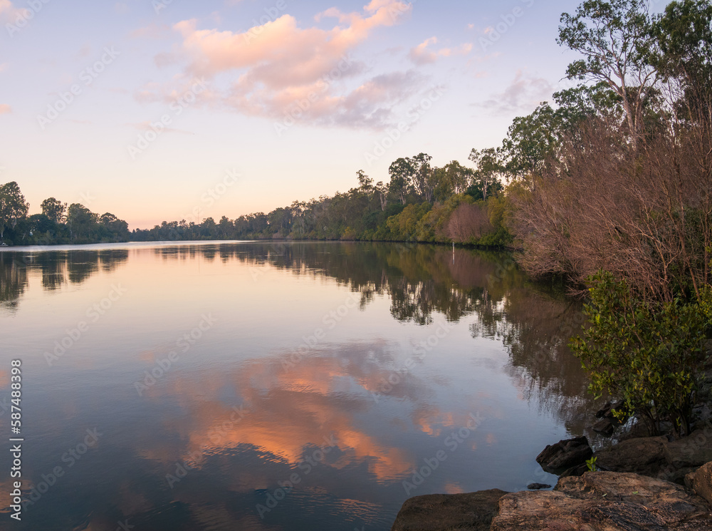 Sunrise Over The River with Cloud Reflections Sunrise Over The River with Cloud Reflections