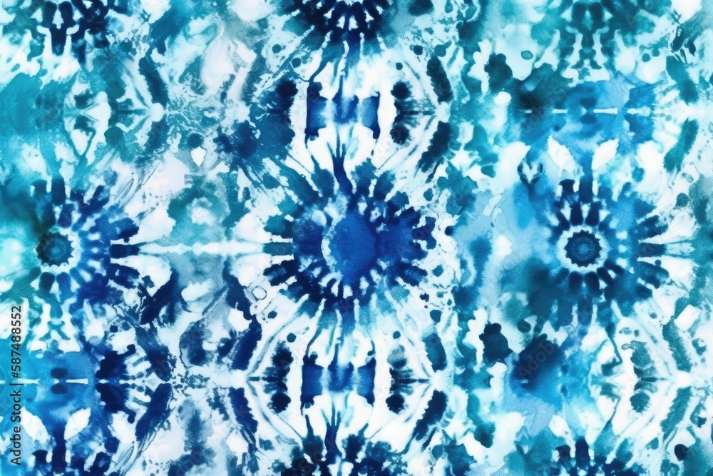 vibrant blue and white tie-dyed pattern. Generative AI
