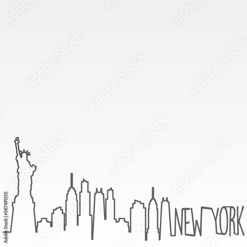 New York City Skyline with Statue of Liberty Outline Illustration Vector