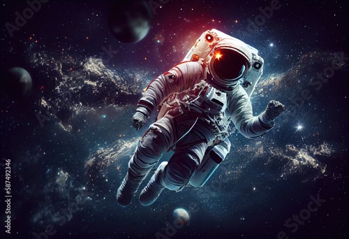 astronaut floating in endless space, stars. Generative AI. © andrenascimento