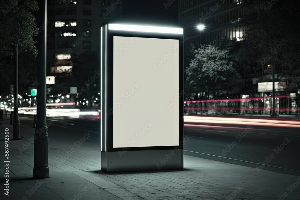 blank billboard at night. Generative AI. blank billboard at night. Generative AI.