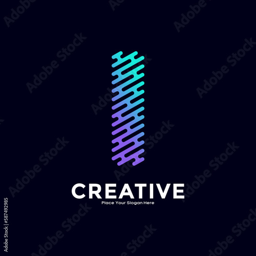 I letter with line style gradient color vector logo template. Suitable for business  technology  minimalist letter  initial modern name and creative monogram style