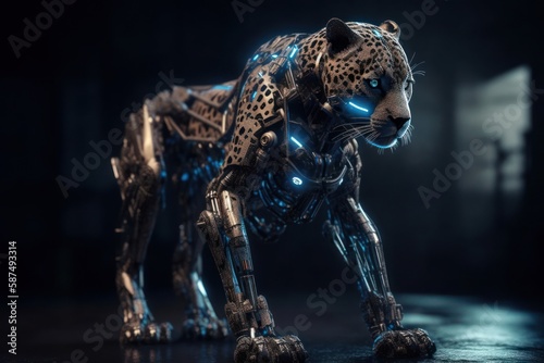 Blue Cheetah Futuristic Robotic Creature Design Generative AI