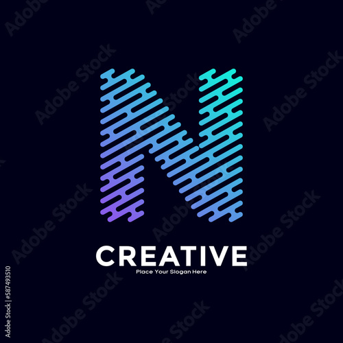 N letter with line style gradient color vector logo template. Suitable for business, technology, minimalist letter, initial modern name and creative monogram style