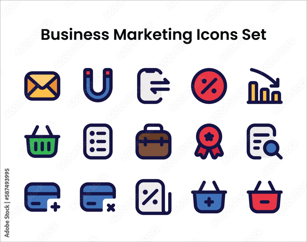 Business and marketing icons set flat line style collection. Vector illustration