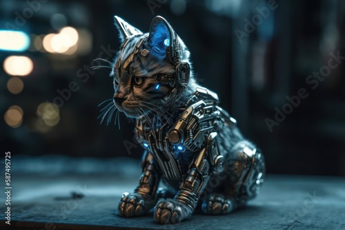 Blue Kitten Mechanical Robot Concept Generative AI © Johnathan
