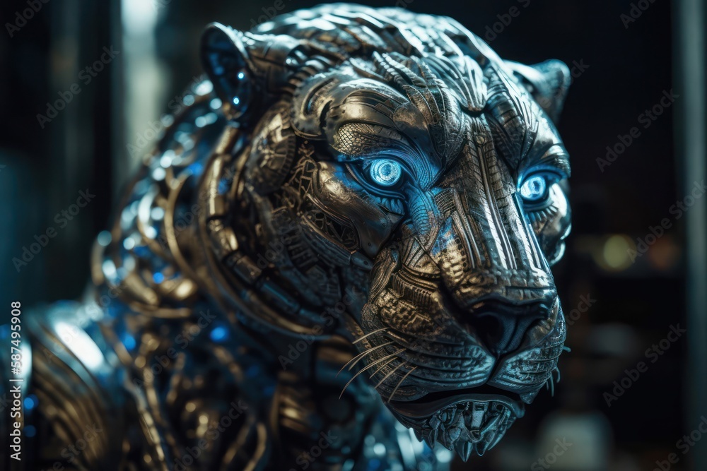 Blue Lion Futuristic Robot Background Generative AI Blue Lion Futuristic Robot Background Generative AI