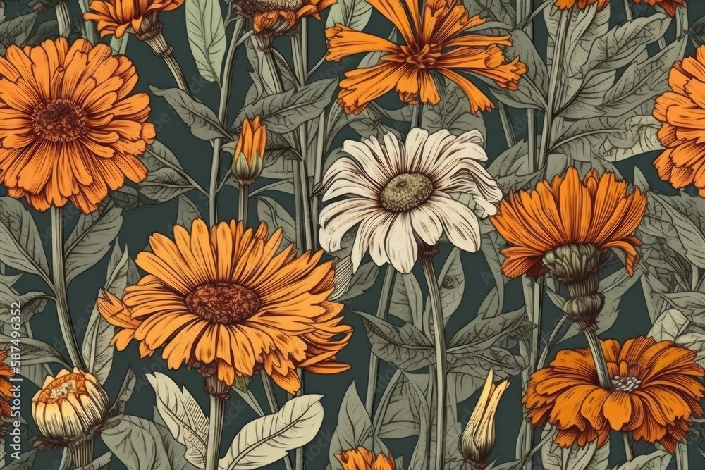 beautiful floral arrangement featuring orange and white flowers on a lush green background. Generative AI beautiful floral arrangement featuring orange and white flowers on a lush green background. Generative AI