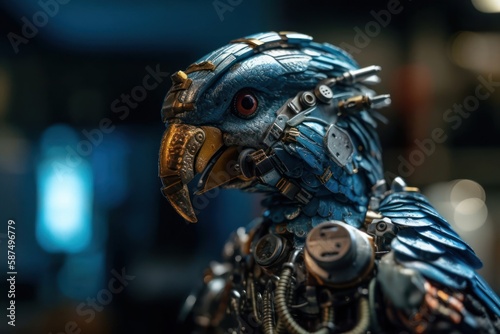 Blue Parrot Cyber Robotic Creature Concept Generative AI