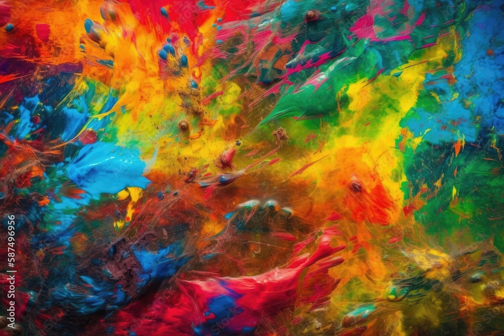 abstract painting with vibrant colors and heavy texture. Generative AI