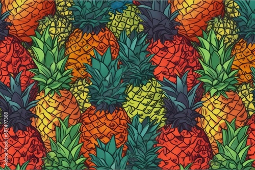 colorful pineapple pattern on a white background. Generative AI